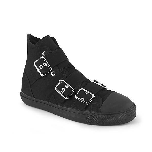 Demonia Men's Deviant-109 High Top Sneakers - Black Canvas D9408-65US Clearance